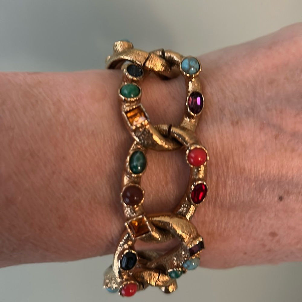 Ruby Lane Vintage Chunky Link Bracelet with Rhinestones